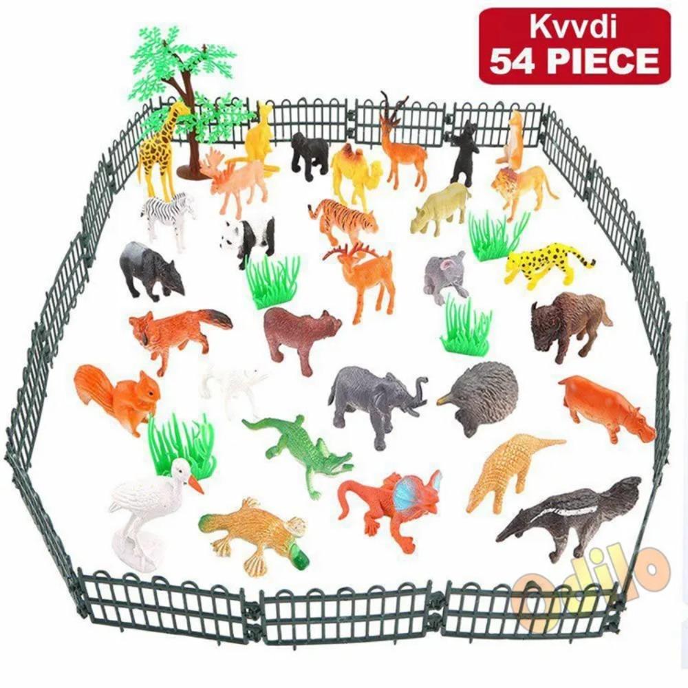 54 Pcs Mini Jungle Animal Toys Set  Realistic Wild Plastic Animals Learning Toys Elephant Gazelle Giraffe Gnu Gorilla Lion Tiger
