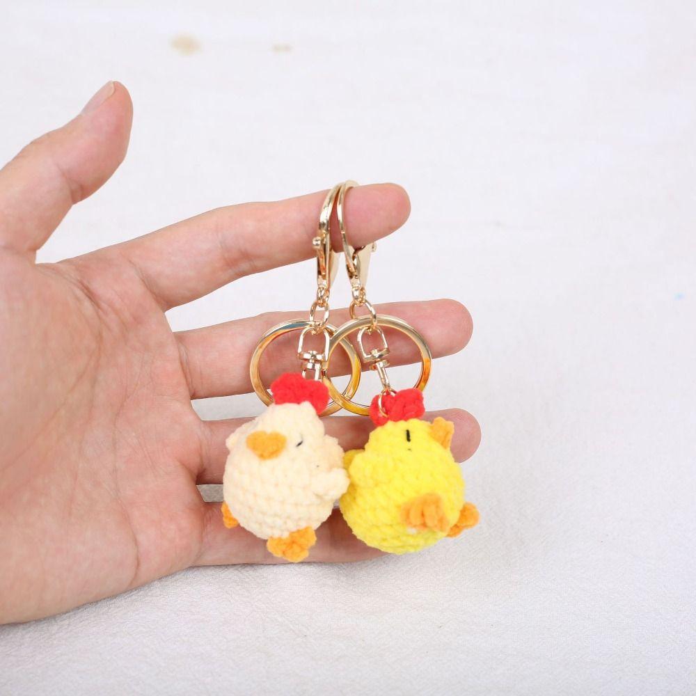 Small Doll Knitted Pendant Handmade Duck Keychain Jewelry Gift Crochet Chick Keyrings Bag Charm