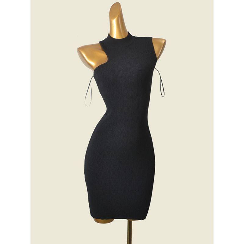 Foreign Trade Original Order Half Turtleneck Bodycon Dress Shoulder Digging Sleeveless Inner Match Sexy Knitting Base Sexy Dress