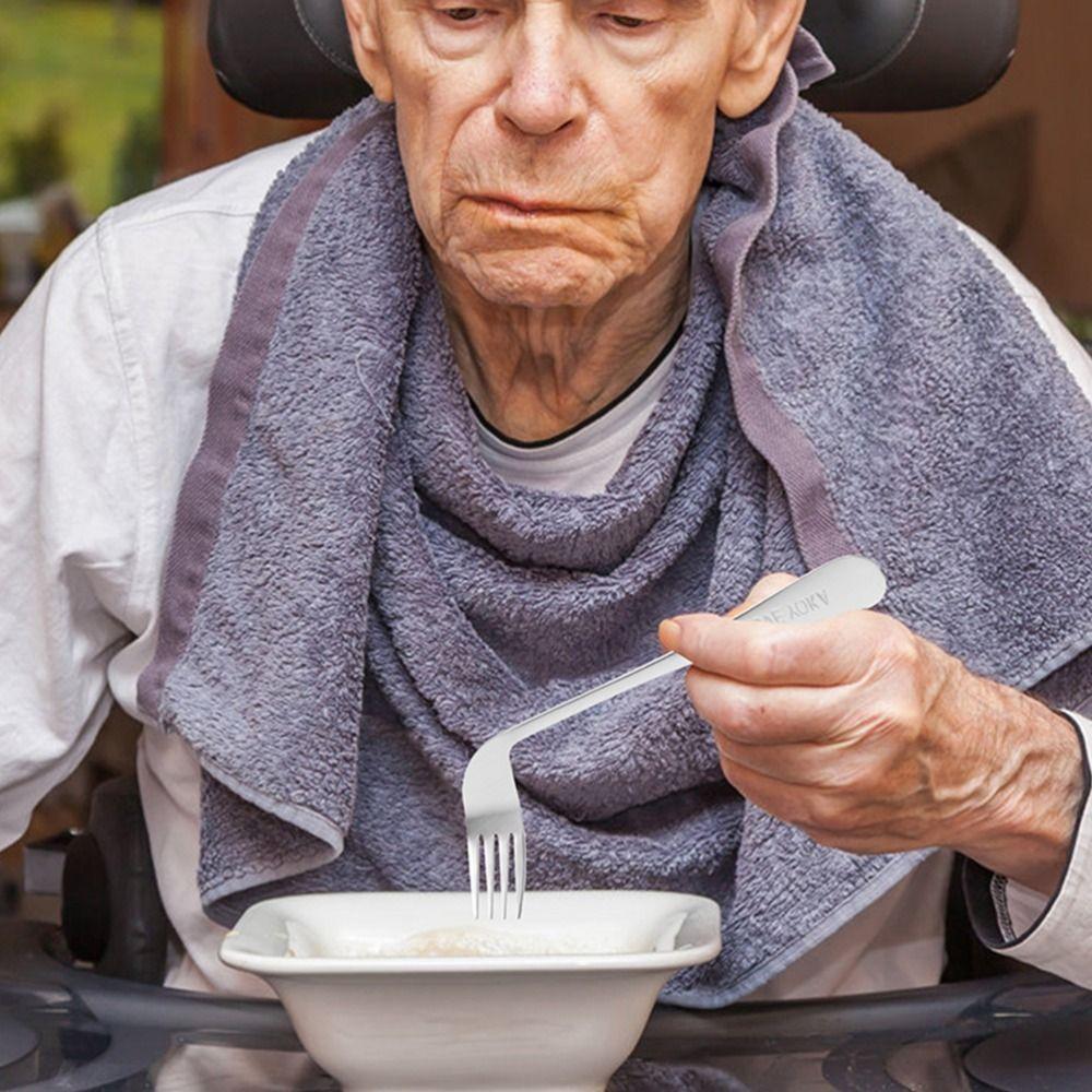 Elderly Patients Curved Spoon Fork Angled Feeding Aid Tableware Self Feeding Utensil Elderly Care