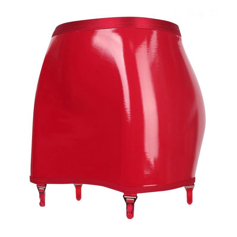 Лакированная облегающая мини-юбка с высокой талией для женщин, сексуальная, маслянистая, с подвязками и эластичными лоскутными чулками