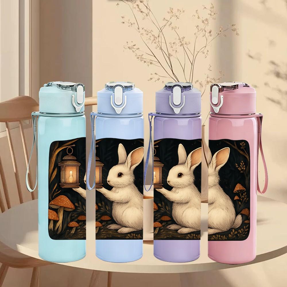 1PC Rabbit Lantern Dark Night Portrait 750ml Color Plastic Sports Water Bottle Leakproof Flip Straw Lid Suitable for Sports Office Home Use