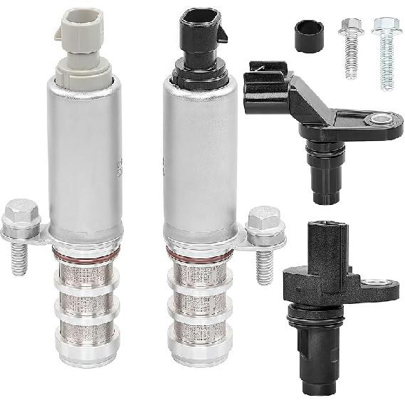 Intake And Exhaust Camshaft Position Actuator VVT Solenoid Valve Kit With Camshaft Crankshaft Engine Sensor- Compatible With
