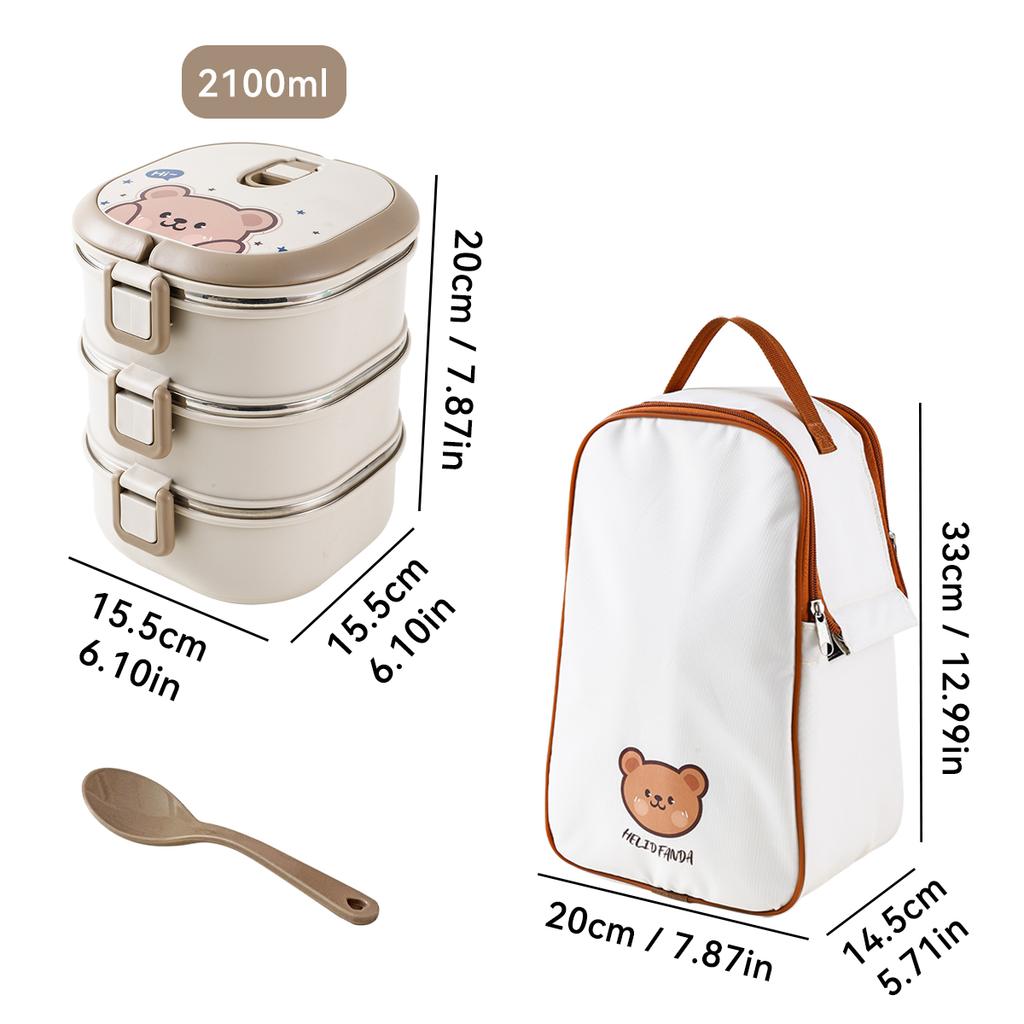 Многослойный ланч-бокс из нержавеющей стали 304 с ложкой, милый портативный, большой вместимости, герметичный бенто-бокс для взрослых студентов