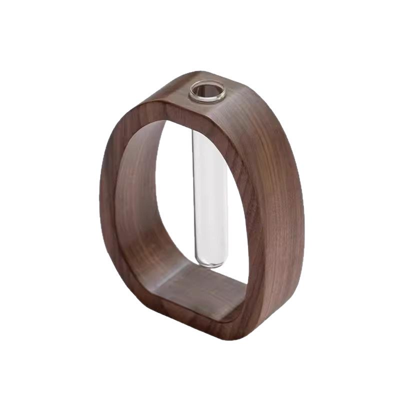 Walnut Solid Wood & Glass Hydroponic Vase for Home - Perfect for Green Plants, Fresh Flowers, and Desktop Arrangements