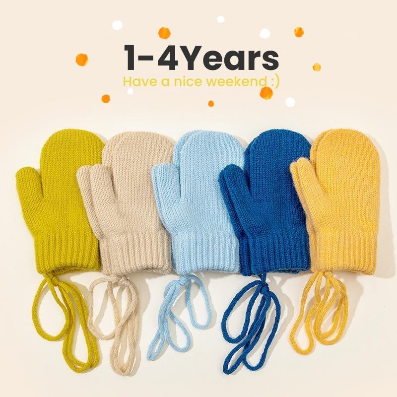 Baby Winter Gloves Candy Color Halter Kids Mittens for Children Girls Boys Accessories Warm Knitted Kids Gloves 1-4Y