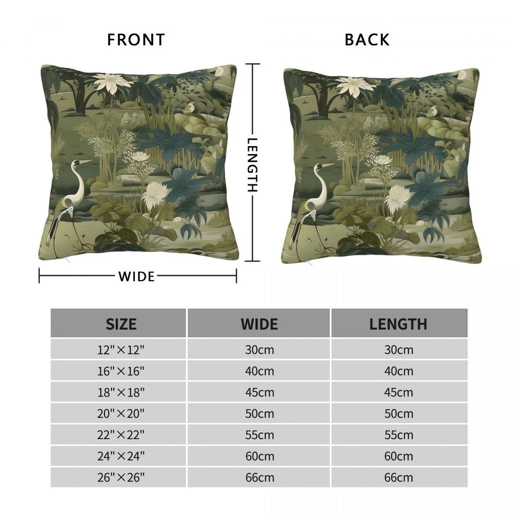 Sage Jungle Crane Chinoiserie Square Pillowcase Polyester Linen Velvet Pattern Zip Decorative Pillow Case Bed Cushion Cover