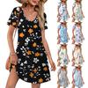 Women's Summer V-neck Casual Beach Dress Short Sleeve Floral Print Dress
