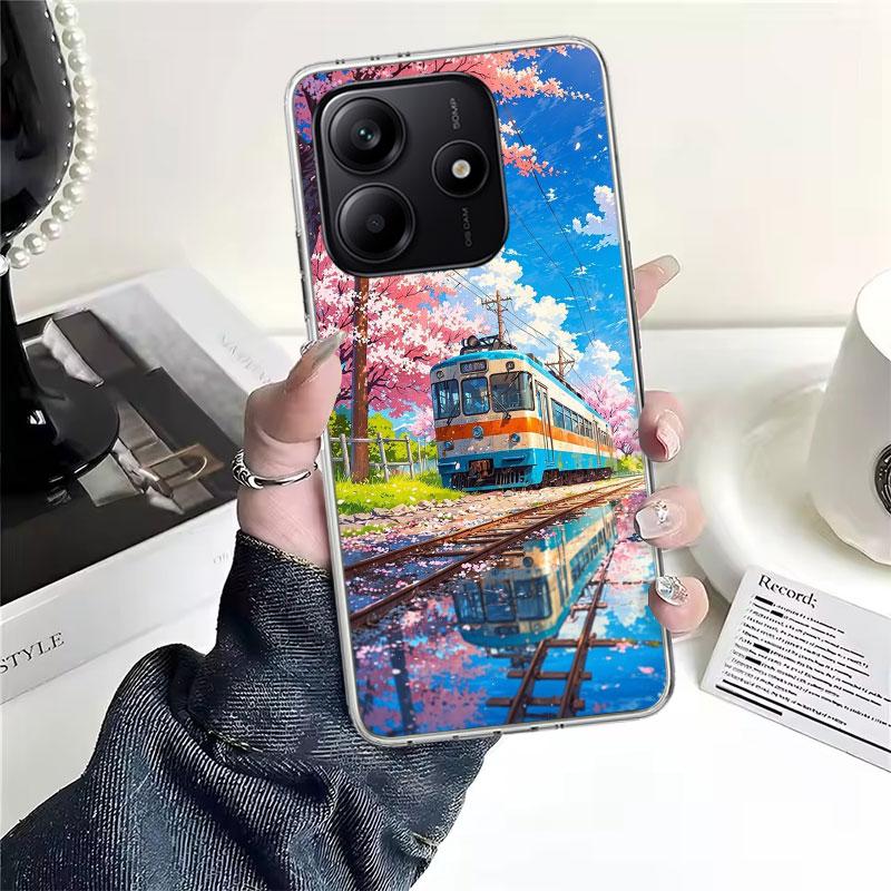 Ретро Японский Сакура Поезд Мягкий Чехол Для Телефона Для Xiaomi Redmi Note 15 14 14S 13 12 Pro Plus 12S 11 11S 11E 10 10S 11T 5G Fundas C