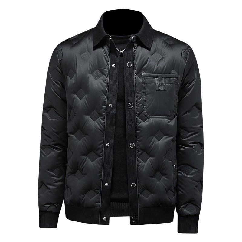 Mens Winter Goose Down Jacket Warm Casual Hoodless Parka With Multiple Pockets Daily Wear