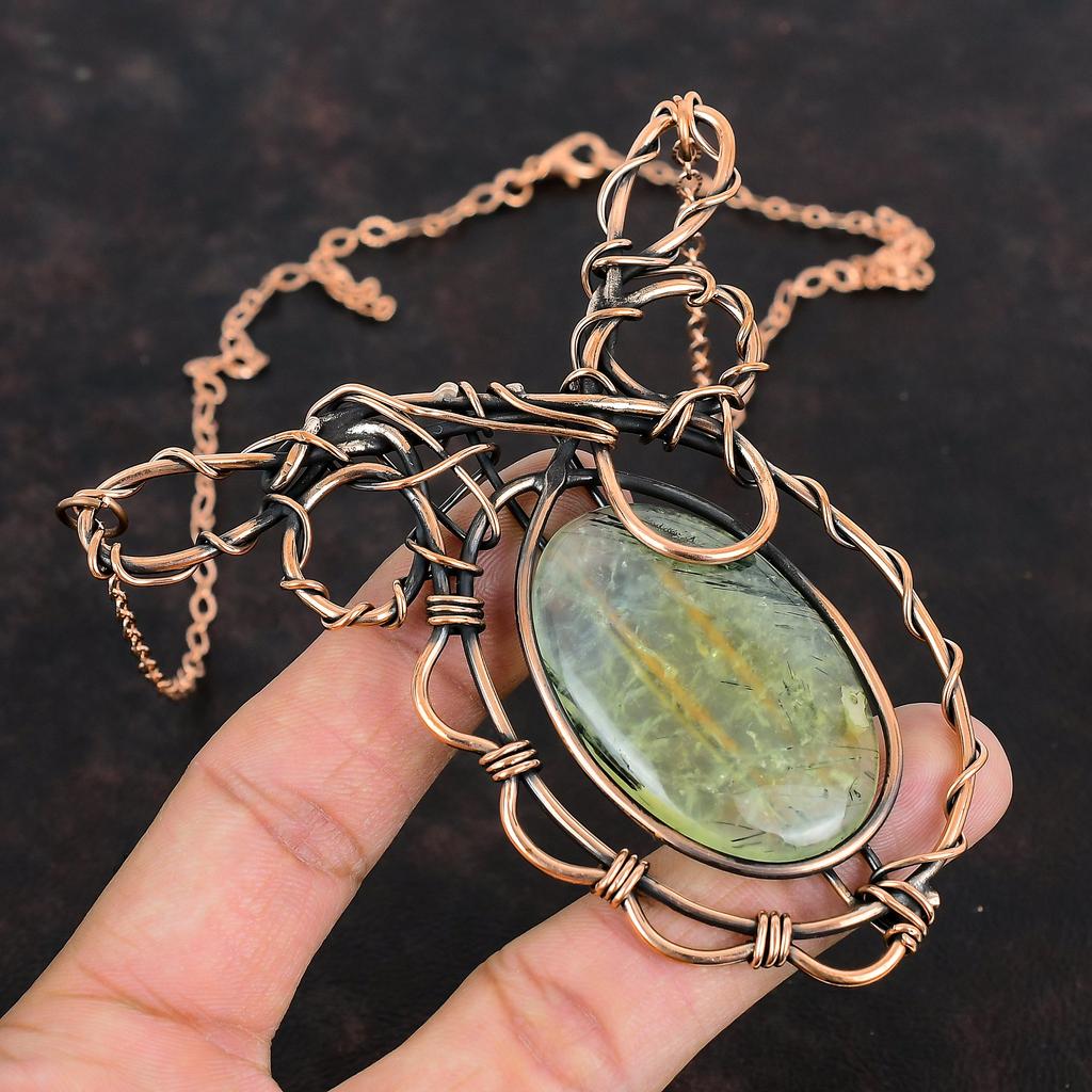 Moss Prehnite Necklace Copper Wire Wrapped Adjustable Chain Necklace Copper Jewelry Natural Gemstone Necklace Handmade Necklace Gift For Her