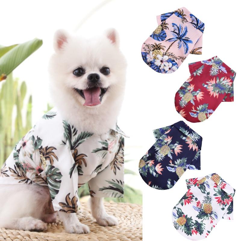 Летняя одежда для щенков Футболка с принтом ананасов в гавайском стиле для маленьких и средних собак и кошек, удобный шифоновый материал