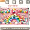 2D Pink Happy Birthday Backdrop Banner, Rainbow & Balloons Party Decor