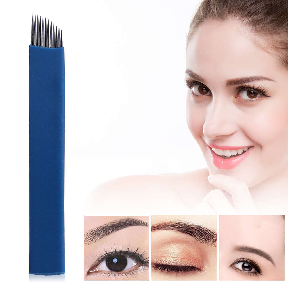 100 шт./компл., ручная татуировка бровей, микроблейдинг, перманентный макияж, стерильная игла, 12-контактное лезвие