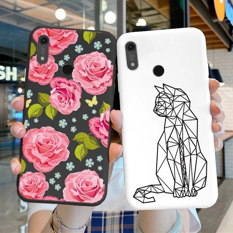 Милый мультяшный чехол для Huawei Y6 2019 с отверстием для пары, синий цветочный столик, мягкий чехол из ТПУ для Huawei Y6 2019, розовый узор, большое сердце, противоударная защитная задняя сумка