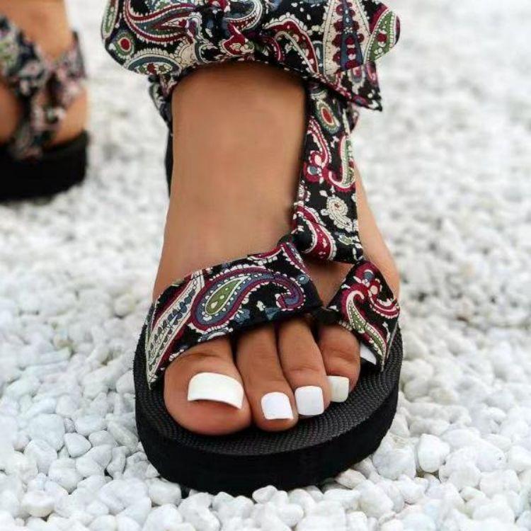 Импортная летняя женская обувь больших размеров, пляжные сандалии, женские сандалии на липучках, банты, женская обувь больших размеров на плоской подошве
