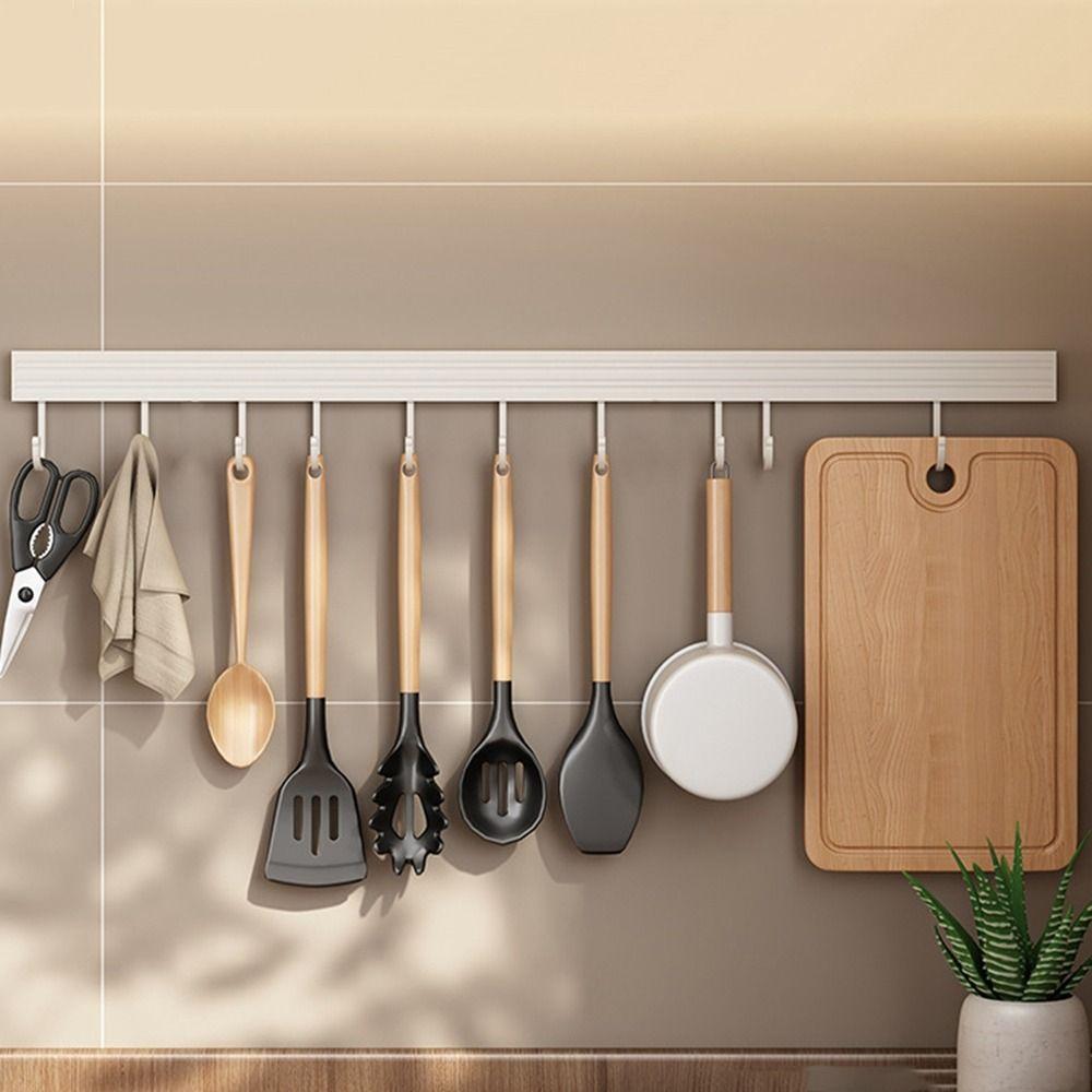20/30/40/50cm Kitchen Utensils Rack Rail Kitchen Hook Rack Wall Hanging Rod Rack Kitchenware