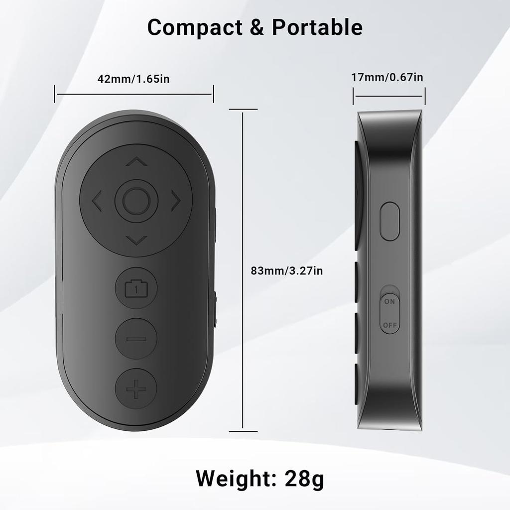 Wireless Camera Remote Control with Zoom for iPhone & Android, Versatile Shutter with Front/Rear Camera Switch for Photo & Video, Smartphone Remote