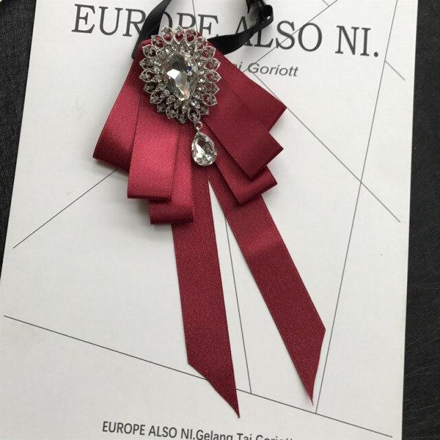 Винтажная брошь в виде галстука-бабочки из ткани с кристаллами, корейская мода, галстуки-бабочки, галстуки для женщин, белый рубашечный воротник, роскошные ювелирные аксессуары