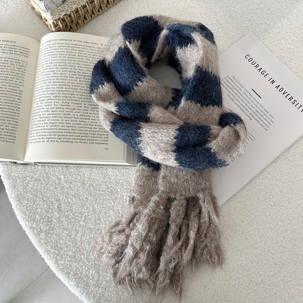 Зимний Теплый Длинный Кисточный Полосатый Вязаный Шарф Сладкий и Милый Шаль Толстый Теплый Шарф