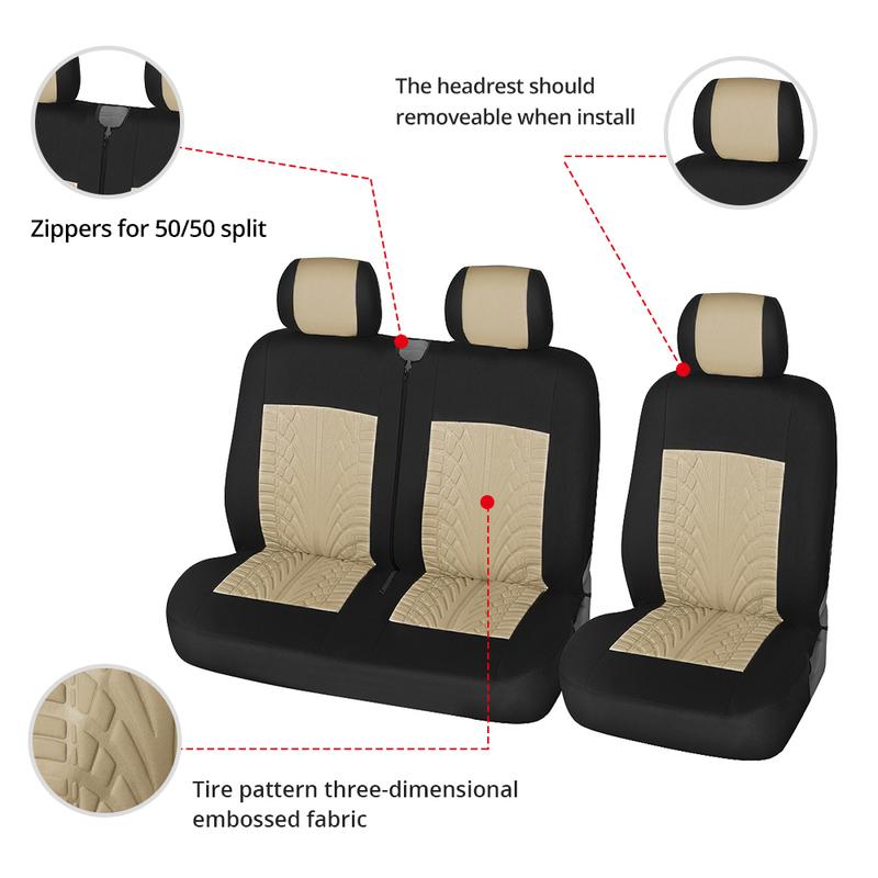 AUTOYOUTH 2+1 Seat Covers Car Seat Covers Protector for Transporter/Van,Universal Polyester Fabric Car Covers,Truck Accessories
