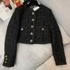 Европейские весенне-осенние новые универсальные ретро черные короткие твидовые куртки с небольшим ароматом, женские пальто, модная уличная одежда