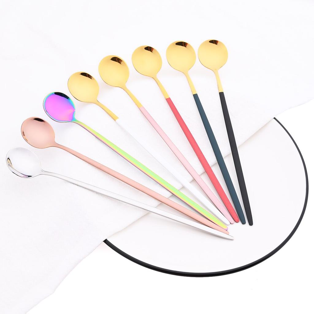 6 шт./компл., красочная ложка с длинной ручкой, столовая посуда, посуда для сока, кофе, перемешивающая посуда, ложка для мороженого, набор столовых приборов, кухонные инструменты