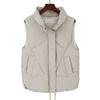 Women Autumn Winter Cotton Padded Waistcoat Stand Collar Sleeveless Vest Jacket Pockets Zipper Buttons Placket Windproof Warm Vest Coat