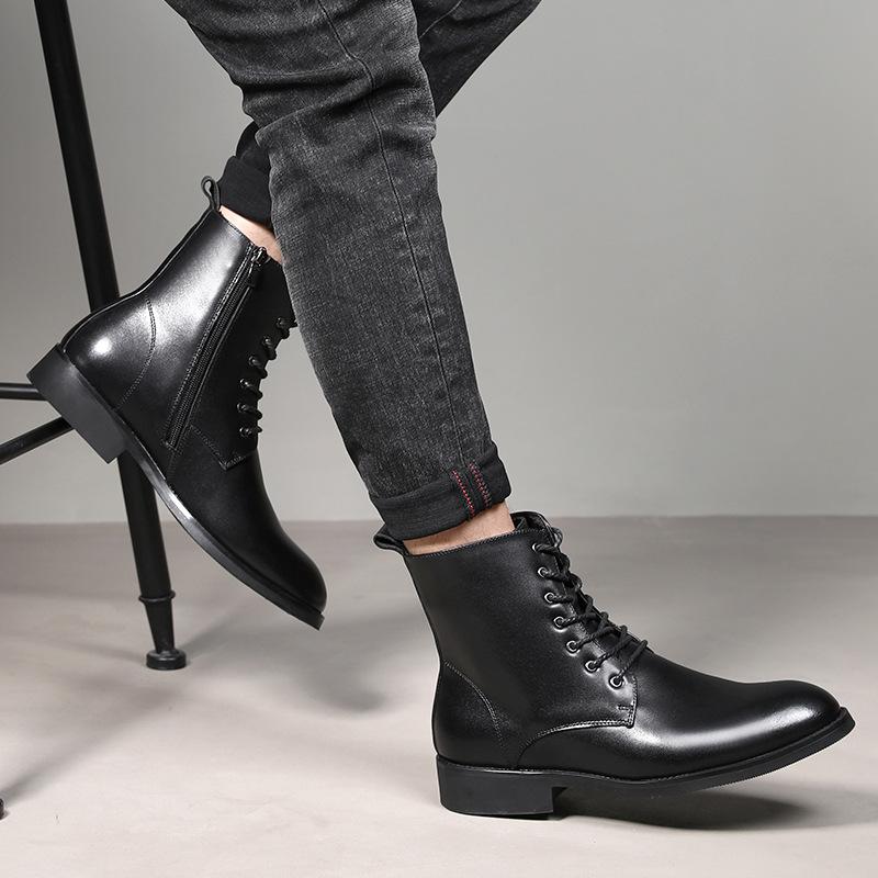 Мужские ботинки мартин из коровьей кожи, высокие, модные, повседневные, в британском стиле, с острым носком, боковой молнией, шнуровкой, кожаные ботинки, челси, мужские