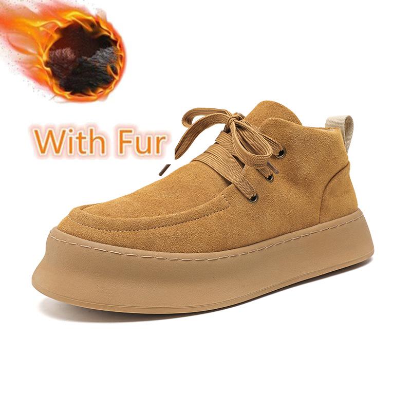 Genuine Leather Men's Casual Boots Fashion Designer Ankle Boots Handmade Sewing Male Walking Shoes Warm Plush Fur Winter Boots