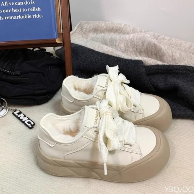 Туфли на толстой подошве с высоким подъемом для студенток на зиму, обеспечивающие тепло, комфорт, простые удобные белые туфли