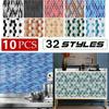 10pcs Set Marble Bricks Printed Wallpaper Wall Sticker Mosaic Pattern Tile Stickers Kitchen Bathroom Decorative Wall Paper Film Self-adhesive