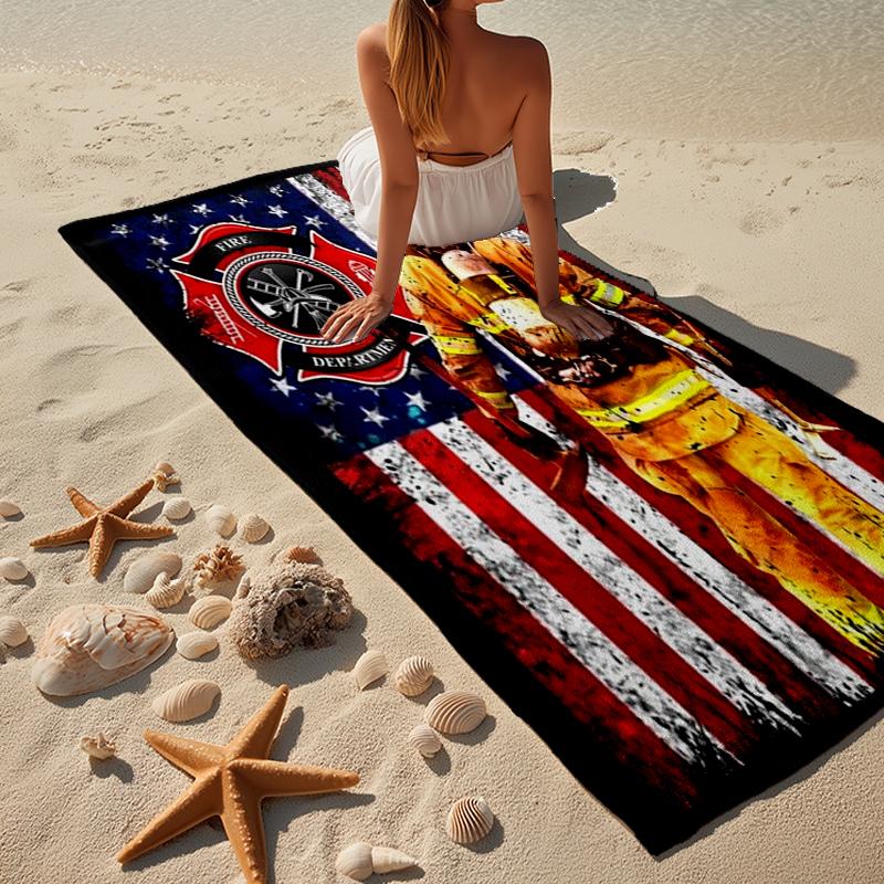 Firefighter's American Pride Beach Towel, Super Soft Microfiber, Gift for Her/Him, Birthday, for Pool, Beach, Travel, Home Decor Fan gifts