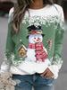 Women's Christmas Snowman Print Long Sleeved Casual Loose T-shirt Women
