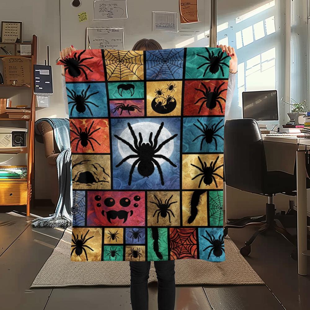 1Pc Dark Spider Print Flannel Blanket, High quality Comfortable for All Seasons, Home Decor, Warmth and Comfort, Perfect for Christmas Gifts W89