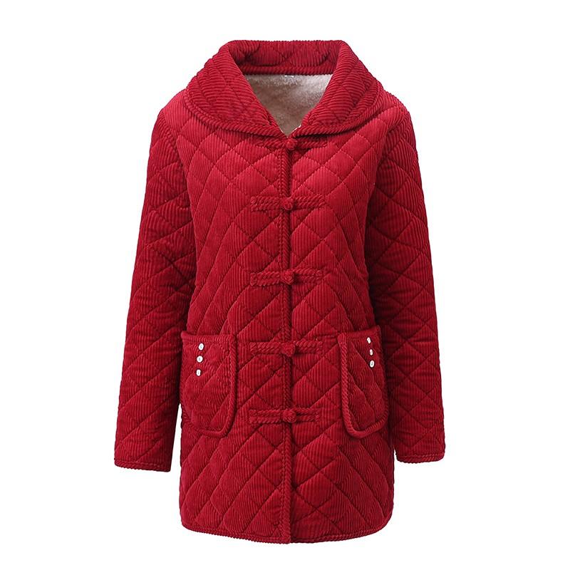 Куртка для женщин среднего возраста, зимняя флисовая толстая вельветовая верхняя одежда, женское пальто с хлопковой подкладкой, базовое женское пальто