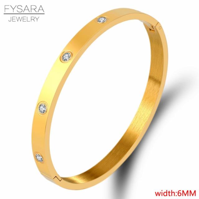 Luxury Lover Jewelry Women Bangle Titanium Steel Couple Jewelry Full Cz White Crystal Buckle Bracelets Bangles Men