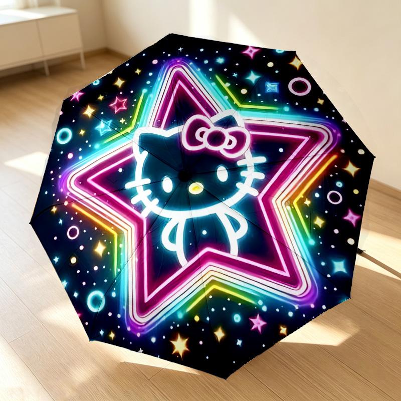 Neon Hello Kitty 8 Ribs 3Fold Black Glue Uv Protection Umbrella Sun Protection Rainproof Compact Folding Umbrella For Travel Daily Use C923569