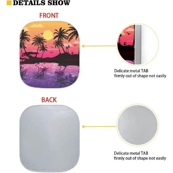 Coldinair Sunset Front Windshield Shade 2Pcs Sunshade For Car Windshield Folding Car Accessories For Truck SUV Sun Visor Protector, Tropical Palm