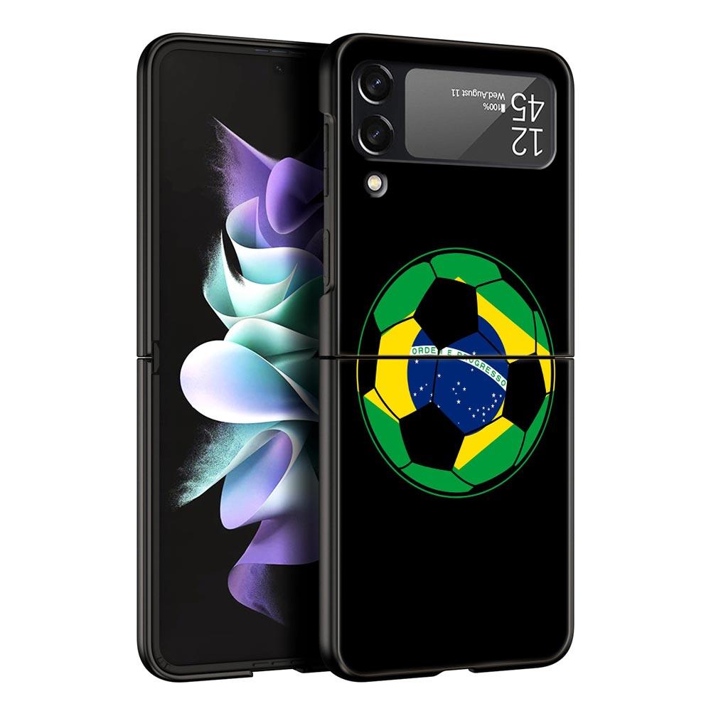 Чехол для телефона с футбольным флагом Бразилии для Samsung Galaxy Z Flip 3 4 5, черный складной жесткий защитный чехол для мобильного телефона