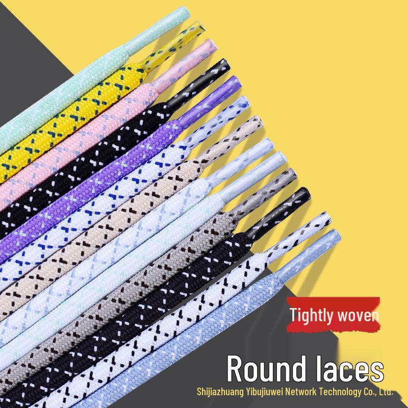 Black & White Diagonal Dot Thick Round Shoe Laces for Hiking/Running