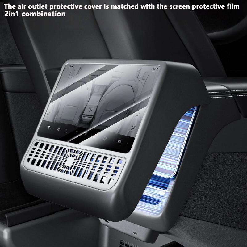 For Tesla Model Y Juniper 2025 2026 ABS Rear Center Console Air Outlet All-inclusive Protective Cover Integrated Tempered Glass