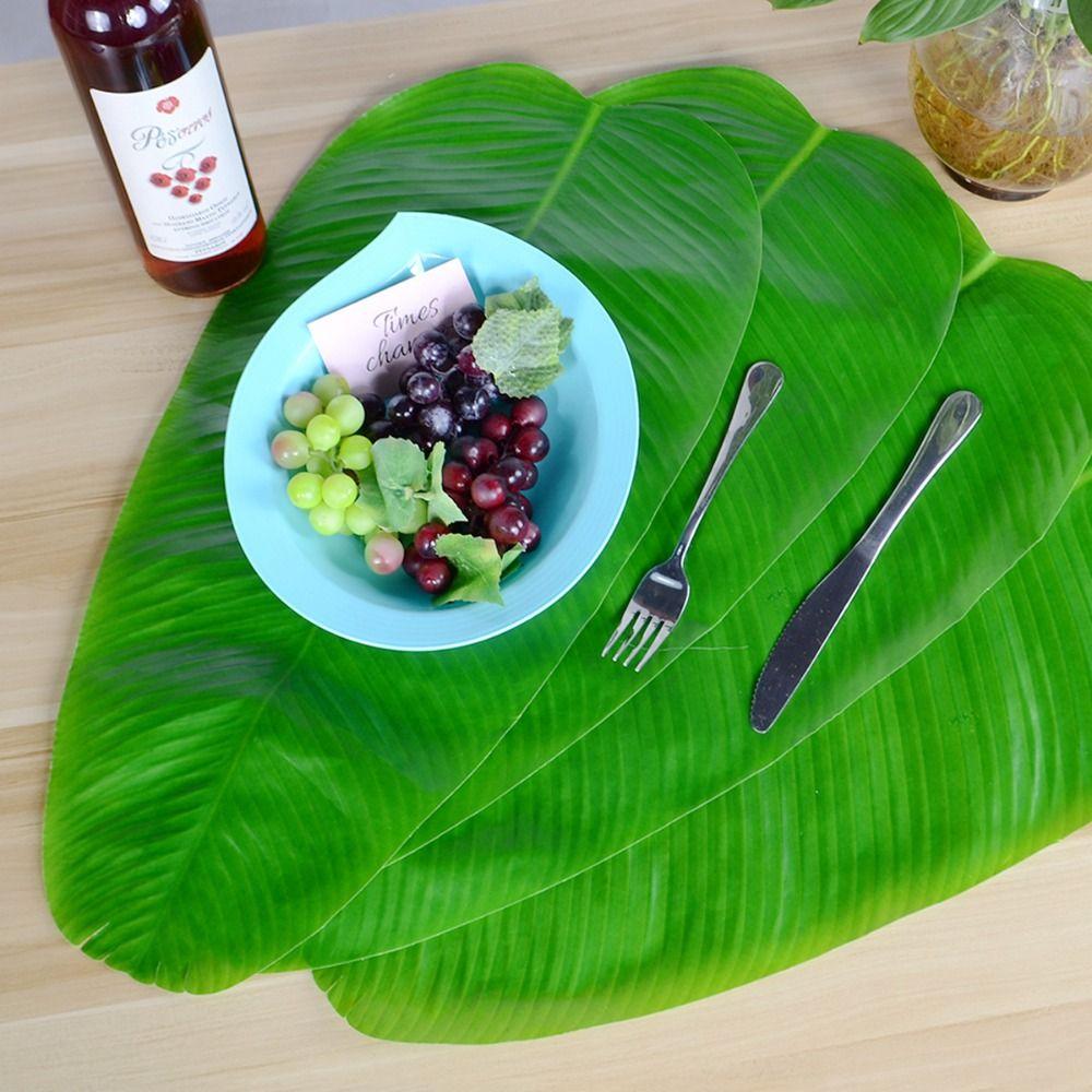 Tropical Artificial Banana Leaf Place Mats Large Drink Cup Coasters Fruits Plate Table Decoration