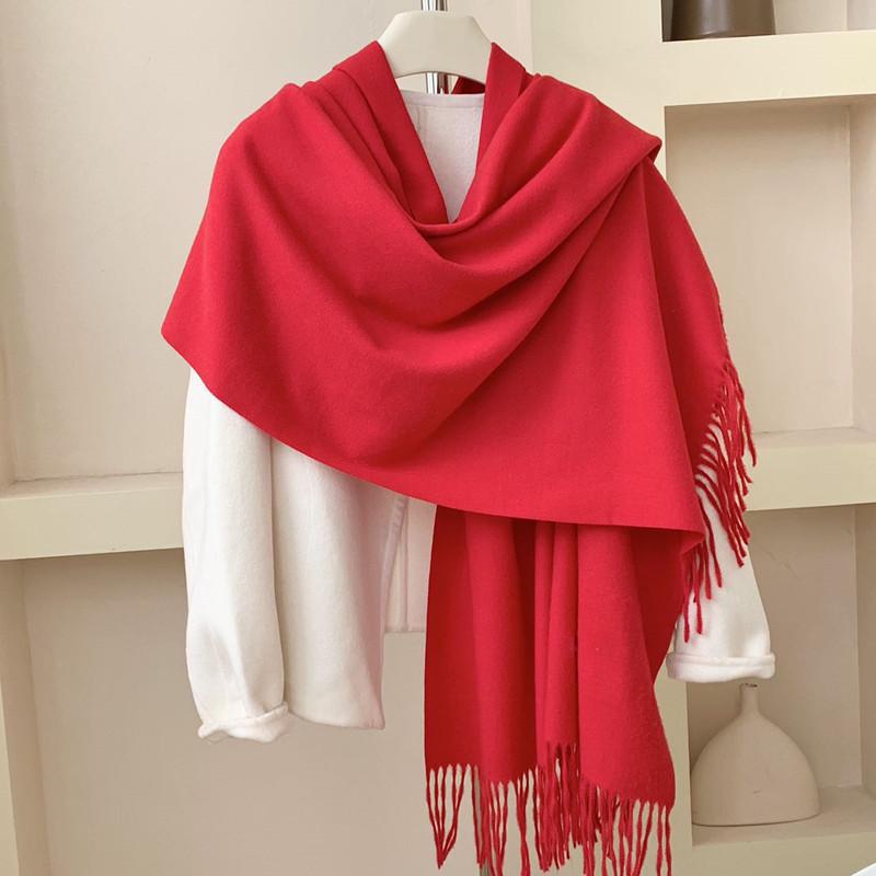 Women's Winter Japanese & Korean Solid Color Shawl - Premium Imitation Cashmere, Custom Logo, Long Autumn/Winter Scarf