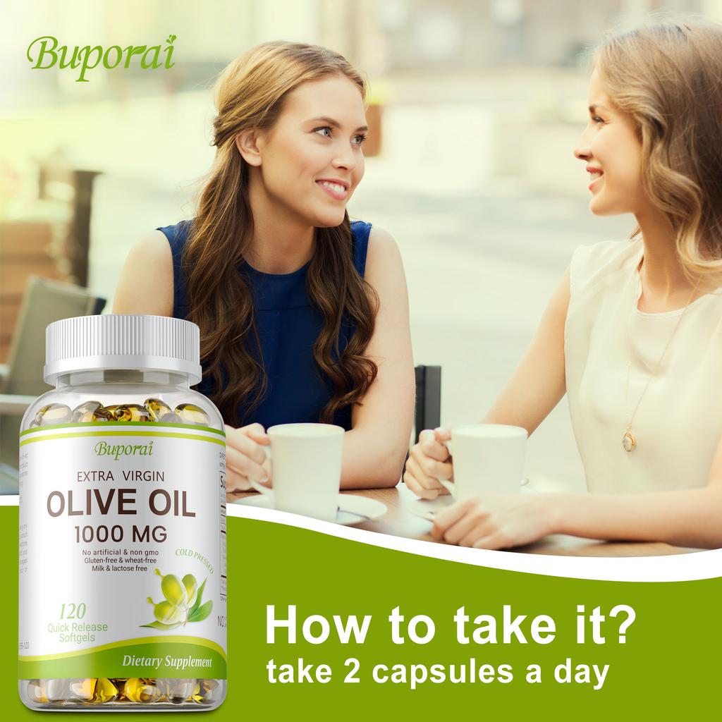 Extra Virgin Olive Oil Capsules, 1000mg, natural plant-based nutrition, immune support, suitable for adults.