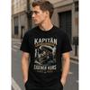 Men's Black Captain Graphic Tee Short Sleeve Crew Neck Soft Cotton Blend Vintage Nautical Print Casual Streetwear For Daily Wear