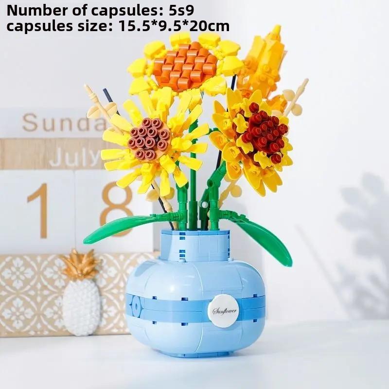 Конструктор букетов из подсолнухов, набор строительных блоков «Бонсай из роз», «Подсолнухи», «Ботанические подарки на День святого Валентина»