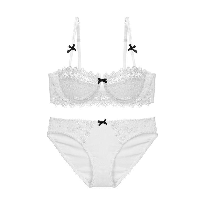 Европейский и американский ультратонкий прозрачный кружевной комплект бюстгальтера полукубок - Сексуальный и поддерживающий дизайн