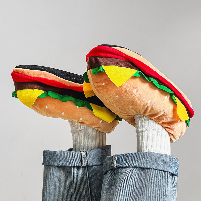 Модные тапочки-гамбургеры для пар, мужские дизайнерские забавные тапочки, удобные, мягкие, теплые, мужские тапочки, зимние меховые тапочки для дома