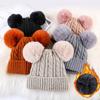 Cap Velvet Cold Women's Warm Hat Wnitted Double Ball Winter Stripped Warm Knitted Solid Color Hat Protection Cycling Autumn Winter Hat